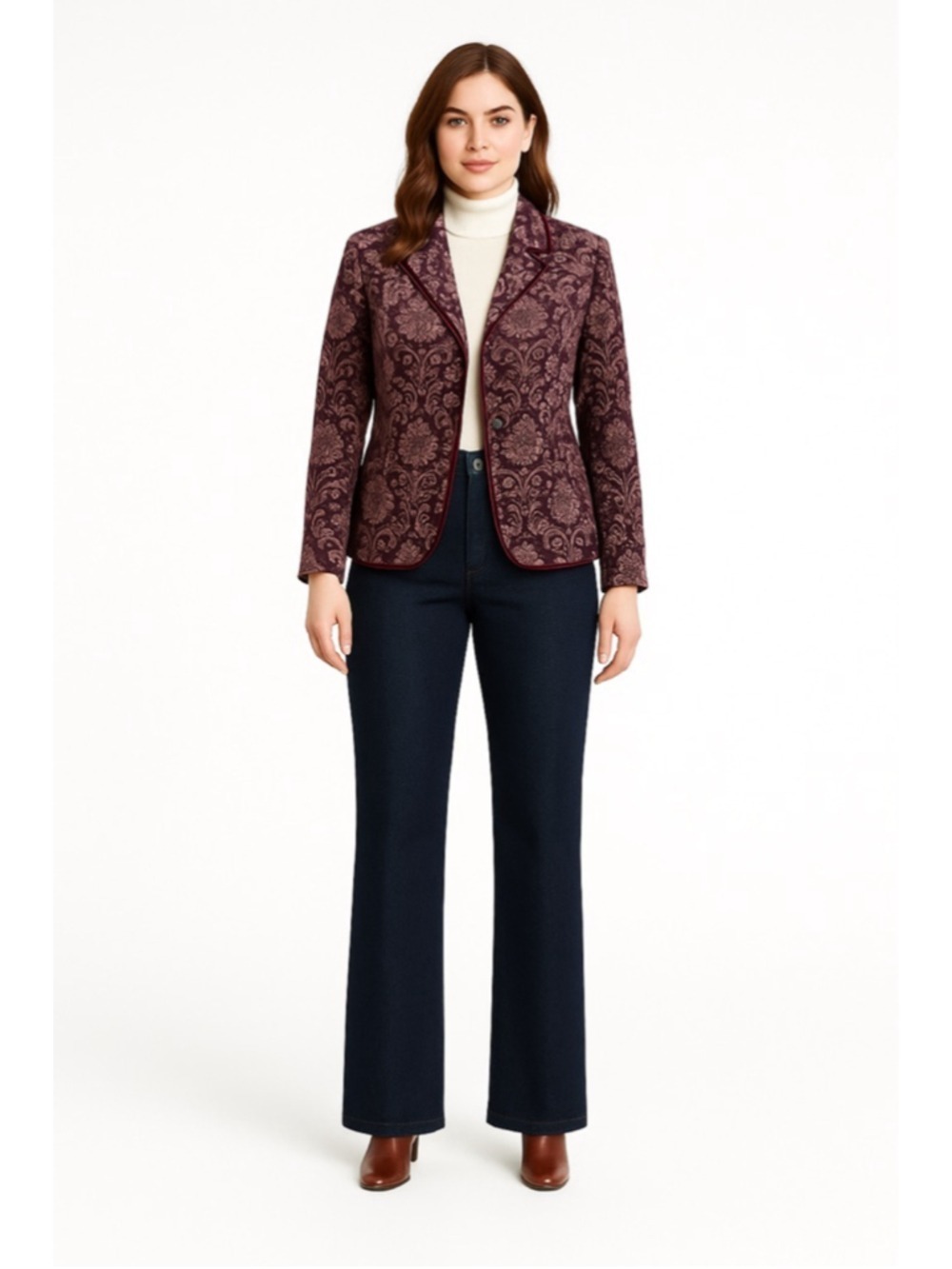 Olsen Europe Plum Purple Velvet Floral Baroque Blazer Jacket Vintage Y2K Size 12 - Picture 3 of 14